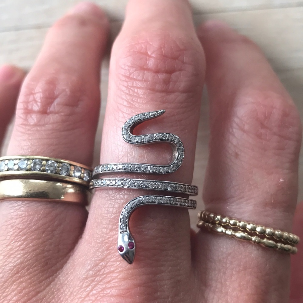 Sterling Snake Ring with Ruby colored eyes